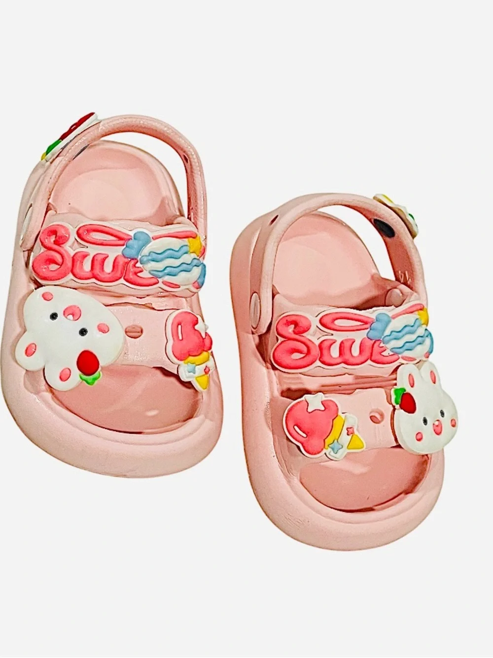 Pink EVA slip-on slides clogs sandals Toddler 5.5  3D charms back strap non-slip